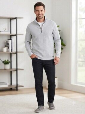 Bugatchi Heather Gray Quater Zip Pullover, Size Large
